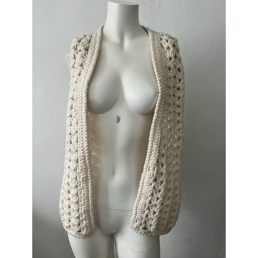 Vtg hand knit crochet vest M granny core boho farm core rustic hippie - Picture 1 of 7